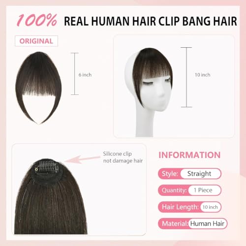 Clip-In Bangs Human Hair Dark Brown Wispy Fringe