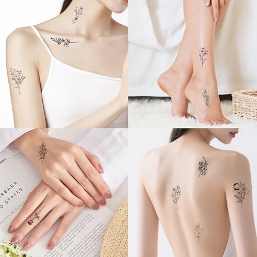 Black Floral Temporary Tattoos - 108 Designs, 30 Sheets
