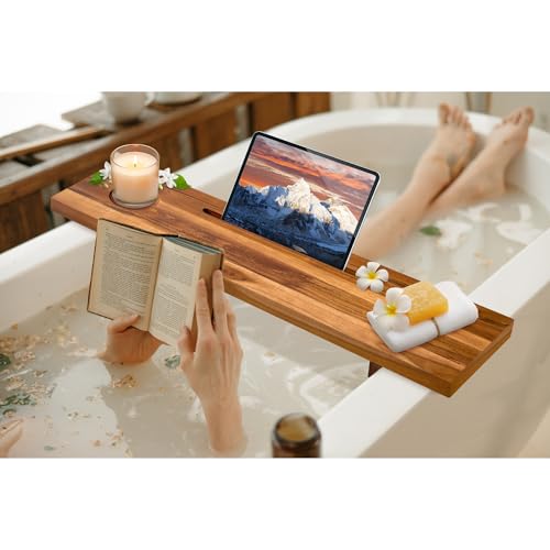 Teak Wood Bathtub Tray 29" - Adjustable Bath Caddy