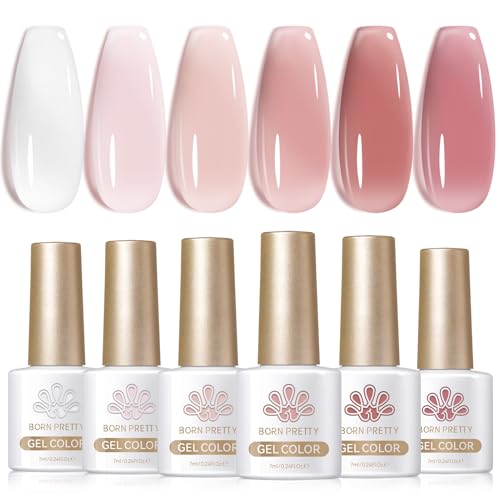 Born Pretty Sheer Jelly Nude Pink Gel Nail Polish Set - 6 Pcs, 7ml