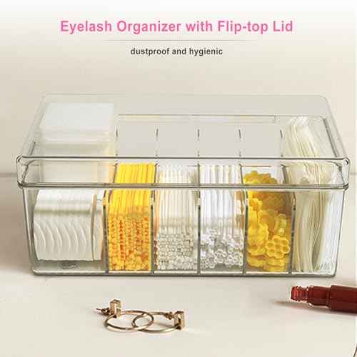 Lash Extension Organizer and Storage, Lash Cart Organizer for Lash Techs, Eyelash Extension Supplies Organizer Storage Box, Acrylic Lashes Supplies Container, Eyelash Beauty Organizer with Lid Clear
