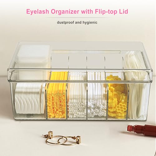 Acrylic Lash Extension Organizer with Lid - 6 Compartment Storage Box