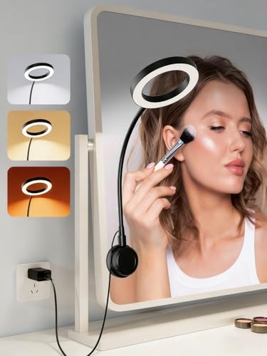 LED Ring Light Vanity Mirror with Gooseneck & Suction Cup