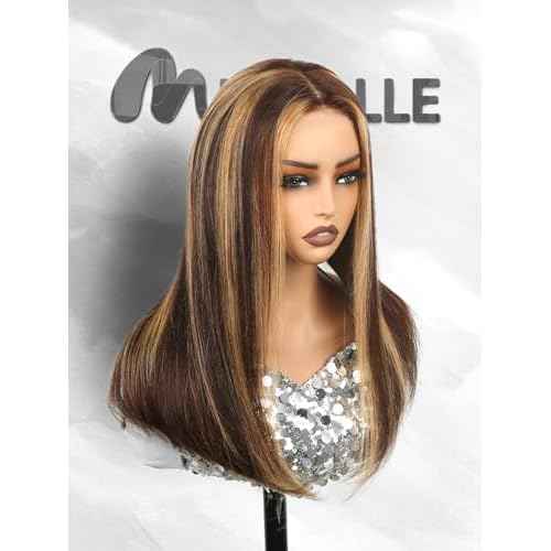Ombre Lace Front Wig Human Hair 250% Density 4/27 Honey Blonde 13x4 Highlight Blunt Cut Double Drown Straight Wigs Human Hair Pre Plucked Bleached Knots HD Lace Frontal Wig