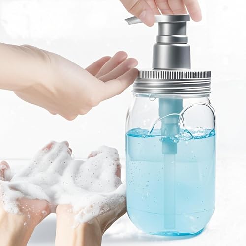 Qeuly 16oz Soap Dispenser, 2 Pack Plastic Pump Bottle Dispenser, Refillable Wide Mouth Jar Style Bathroom/Kitchen Containers for Shampoo, Conditioner, Body Wash, Lotion, Hand Soap & Dish Soap