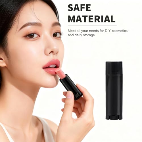 erioctry 4.5g 0.15oz Empty Refillable Plastic DIY Lipstick Lip Balm Lip Gloss Tubes Holder Containers Oval Deodorant Crayon Tube Pipe Bottle Case (50pcs, Black)