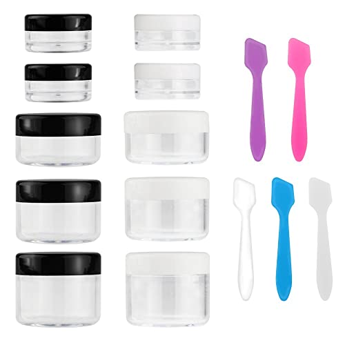 Travel Makeup Containers Set with 10 Mini Jars & 5 Spatulas - 2 Colors