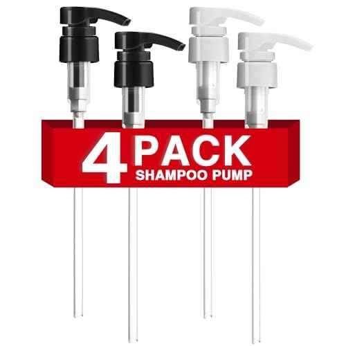 4-Pack Shampoo Pump for Liter 33.8 oz Shampoo and Conditioner Pump Dispenser Fits Most Salon Bottles with 1-inch Wide Opening, Black & White Replacement Pump Top for Soft Hair Product,Body Wash,Lotion