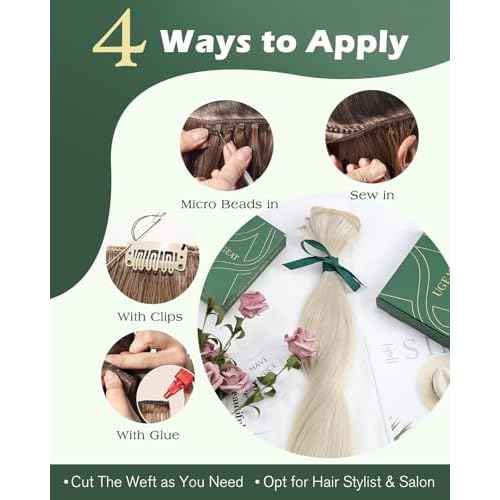 Ugeat Sew in Hair Extensions Real Human Hair Blonde Weft Hair Extensions Human Hair 18 Inch Platinum Blonde Sew in Extensions for Women Invisible Double Weft Soft Natural-looking 100G