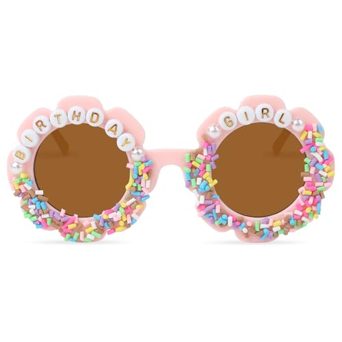 Round Flower Birthday Glasses for Kids - Pink Tea Edition Party Sunglasses