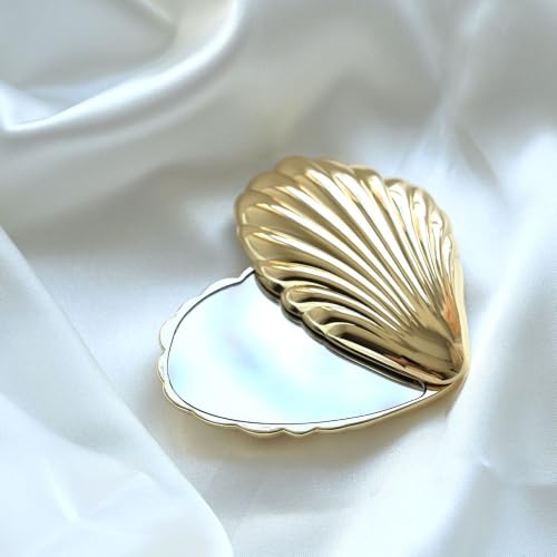 Gold Seashell Compact Mirror with Rotating Shell Design - Bridesmaid Gift