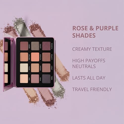 Lamora Pink Eyeshadow Palette - 12 Soft Mauve Rose Shimmer & Matte