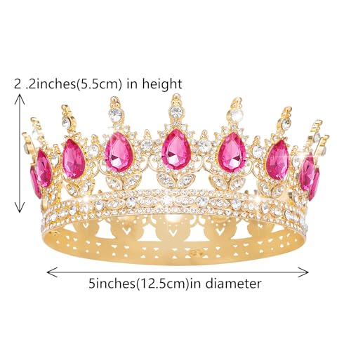 Gold & Rose Rhinestone Wedding Crown Tiara for Women
