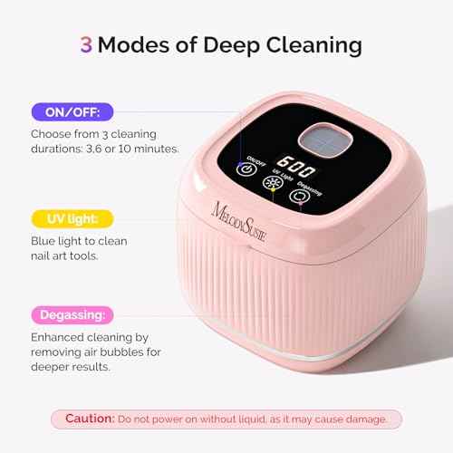 [2025 Upgraded] MelodySusie 2 in 1 Nail Tool Cleaning Machine, 3 Timers Mode for Nail Drill Bits, Nail Art Brush, Nail Clipper, Jewelry Cleaning, Salon & Home Use, Pink,DL-160