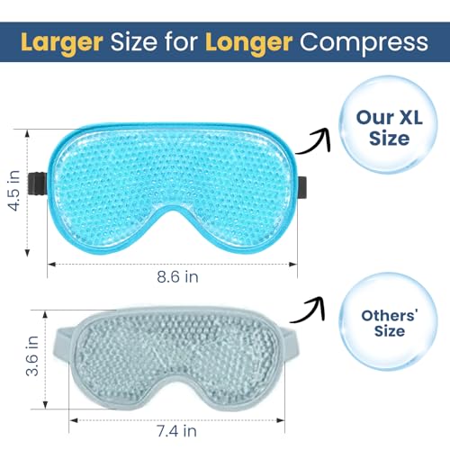 BeeVines XL Size Gel Eye Mask, 2 Pack Cooling Ice Masks for Puffy Eyes for Men & Women, Cold & Warm Compress for Post Surgery, Puffiness, Allergies, Sinuses & Migraines