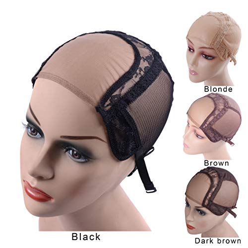 YANTAISIYU 4X4 Inch U Part Swiss Lace Wig Cap for Making Wigs with Adjustable Straps on the Back Glueless Hairnets (Black M)