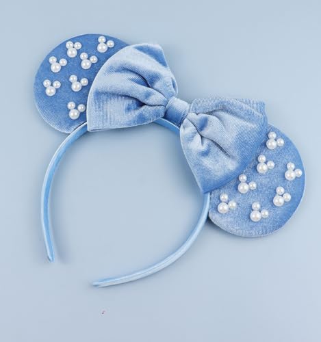 LIHELEI Velvet Pearl Mouse Ears Headband - Blue Princess Costume Accessory