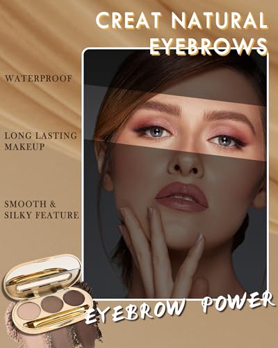 3-Color Eyebrow Powder Palette with Brush & Shaping Tool Kit