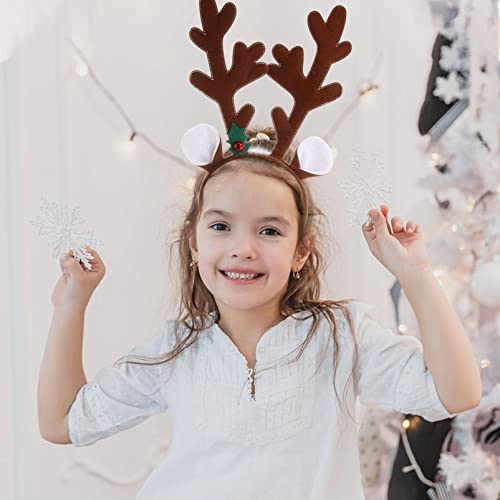 Garneck ANTELER HEADBAND - Christmas Antler Hair Hoops, Velvet Cloth Headband with Antler&Chimes for Christmas Party (Dark Brown)