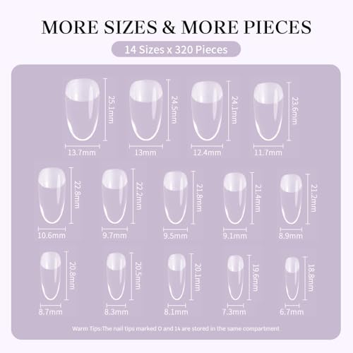 Clear Short Almond Shaping Fake Nails - 320-Piece Builder Tips