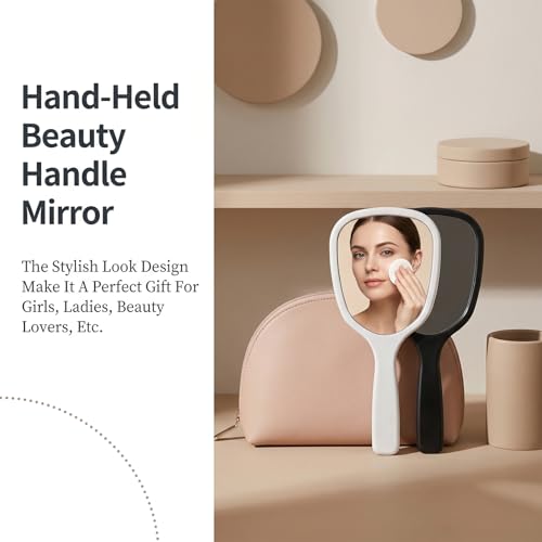 2-Pack Handheld Mirror with Handle 18x8cm Travel Vanity Mirror