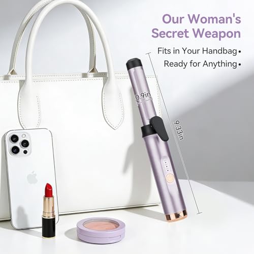 Purple Mini Cordless Travel Curling Iron with 3 Temp Settings & Negative Ions