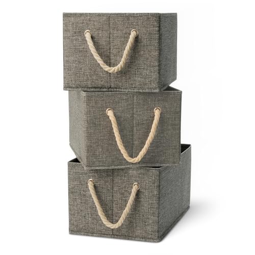 Amazon Basics Foldable Charcoal Storage Bins with Rope Handles, 3-Pack