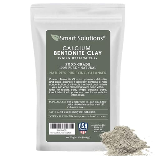 SMART SOLUTIONS Calcium Bentonite Clay Food Grade, 2 lb Pure Indian Healing Clay - All Natural for Internal and External Use | DIY Facial Treatments, Deodorants, Hair Masks