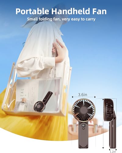 TUNISE Portable Handheld Fan, Portable Fan Rechargeable, 4000mAh, 180° Adjustable, 6 Speed Wind, Display Electricity in Real Time, USB Rechargeable Foldable Fan, Quiet Personal Fan with Power Bank