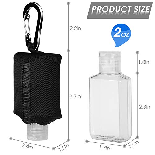 Reusable 60ML Hand Sanitizer Bottle Case with Carabiner, Travel Refillable Containers for Soap, Lotion, Liquids