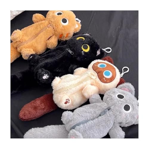 ZQW Cute Kawaii Y2K Plush Furry Cat Kitten Pencil Case Pouch Makeup Bag - Plush Doll Organizer for Cosmetics and Accessories (Black)