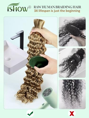 ISHOW 20 Inch Virgin Human Hair Deep Wave Bulk - Honey Blonde