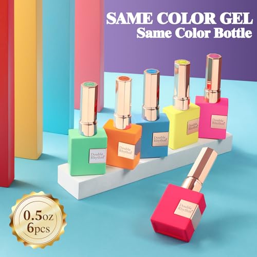 Double Rhythm Neon Sweetie Gel Polish Set 6x15ml – Pastel Red Pink Orange Yellow Green