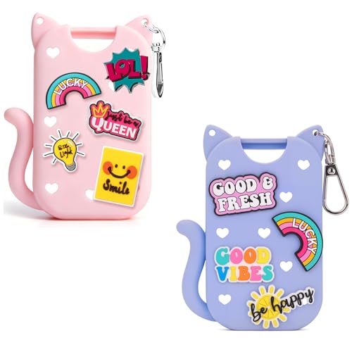 Silicone Case for Touchland Hand Sanitizer Spray, Compatible with Touchland 1 FL OZ/30ML with Keychain & 8 Charms, Cute Hand Sanitizer Travel Accessories, Mothers Day Gifts (Pink+Blue)