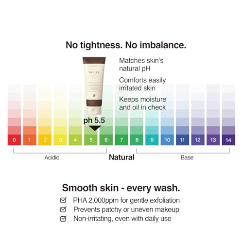 PH Balancing PHA Cleansing Foam - Korean Face Wash for Sensitive Skin, Gentle Hydrating Facial Cleanser, Exfoliating Skin care, 4.4 Fl Oz (130ml)