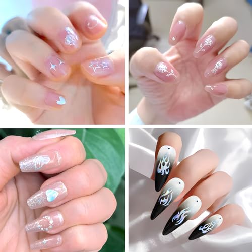 30 Sheets Aurora Nail Art Stickers Decals 3D Self Adhesive Flower Nail Stickers for Nail Art Moon Star Nail Decals Leaf Heart Nail Design for DIY Acrylic Nails Decoration Accessories for Women Girls