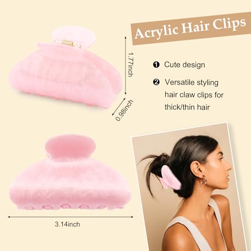 Acrylic Hair Claw Clips Set, 4-Pack Medium Size Pink & Cream