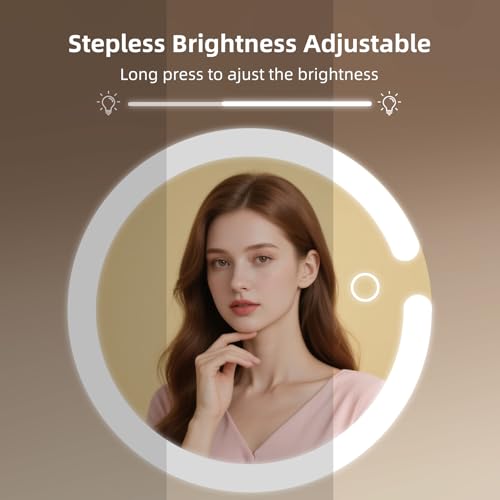 Makeup Mirror with Magnification (1X/10X), 8" Round Magnifying Vanity Mirror with Lights, Cordless Double Sided Light Weight Aluminum Alloy - Gifts Idea