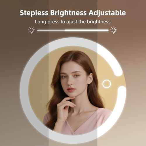 Vanity Mirror with Lights, 8" Dual-Sided Makeup Mirror with Magnification 1X/10X, 3 Color & Stepless Dimming, Rechargeable, 360¡Æ Rotation & Height Adjustable, for Women