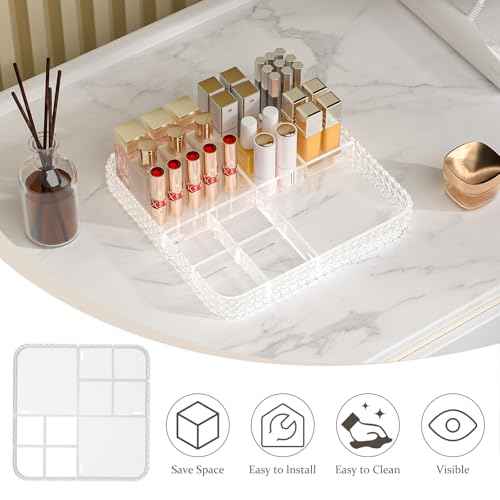 Rotating Makeup Organizer with Makeup Brush Holder, Large Capacity Perfume Organizer for Vanity Countertop, Acrylic Skincare Organizers Spinning Holder Storage Rack (Clear)