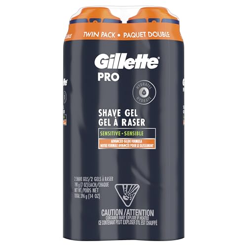 Gillette PRO Shaving Gel For Men Cools To Soothe Skin And Hydrates Facial Hair, TWIN PACK - Total 14oz, ProGlide Sensitive 2 in 1 Shave Gel