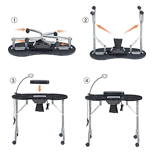 Portable Manicure Table with LED Light & Dust Collector