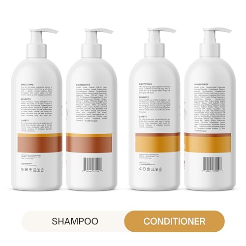 Edenika Botanicals Ginger Shampoo & Conditioner Set - Organic, Fortifying & Nourishing 16oz Each