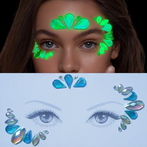 Face Gems Adhesive Glitter Jewel Tattoo Sticker Halloween Gems Rave Party Body Makeup for women (A-square) (06D, Count, 1)