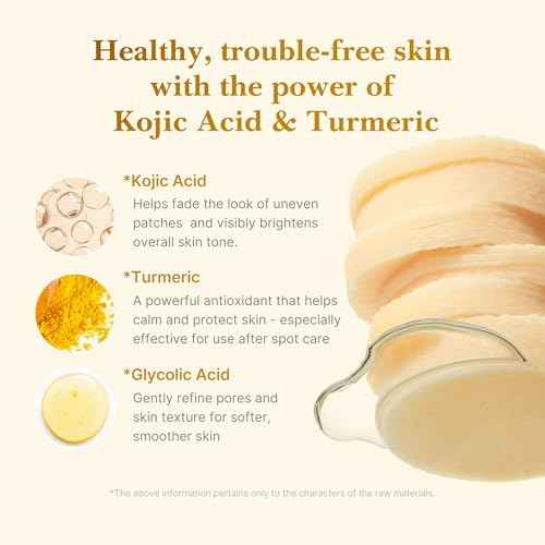 medicube Kojic Acid Turmeric Clarifying Toner Pad for Troubled Skin & Use After Spot Care, Soothing & Calming with Kojic Acid, Turmeric, Niacinamide & Glycolic Acid, Korean Skin Care, 70 Pads, 1 Pack