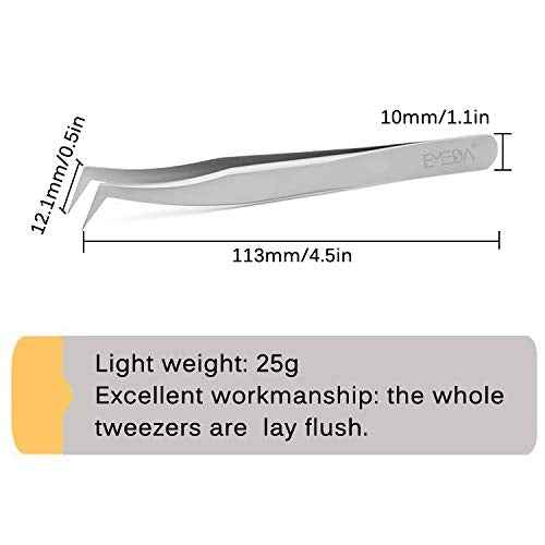 EMEDA Eyelash Extension Tweezers for Volume Lashes Professional Precision Stainless Steel VETUS 6A-SA Mega Curved Tips Flat Tweezer Tools for Individual Eye Lash Extensions Fan Supplies