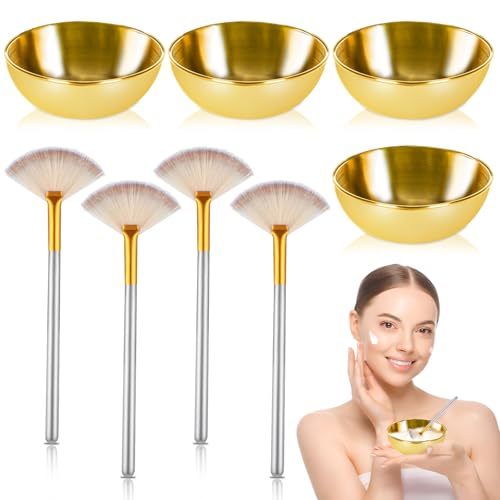 Gold Facial Bowl and Brush Set - 8 Pcs Stainless Steel