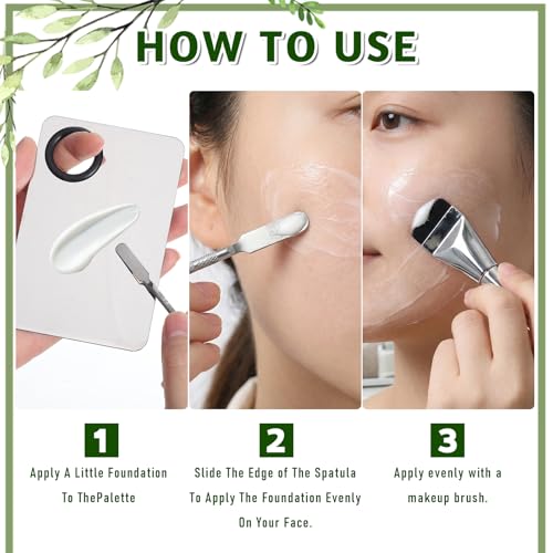 LXUEJIE 4-Piece Makeup Mixing Palette Set with Spatula & Brushes - Stainless Steel Cosmetic Tools for Liquid & Cream Foundations