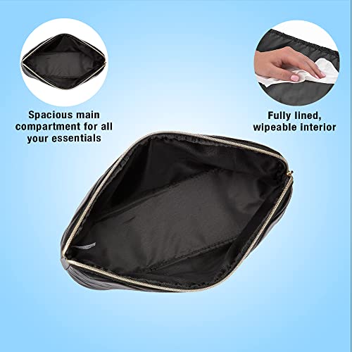 Conair Makeup Bag, Cosmetic Bag - Great for Makeup Brushes or Cosmetics, Perfect Size for Tote Bag or Carry-On, Organizer Shape in Black Diamond Quilt Pattern (Pack of 2)