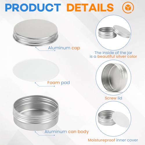 60 Pack 2oz Aluminum Tin Cans with Screw Lid